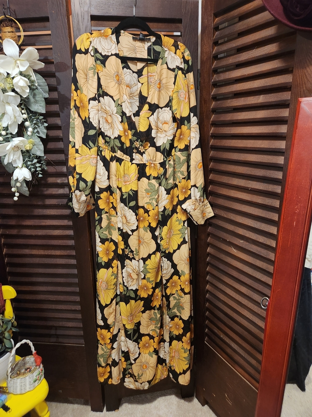 Forever 21 Black Maxi Dress with Yellow & Cream Floral Print